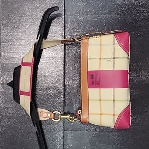 Coach - Off-White & Pink Plaid Bag with Fabric and Leather Strap